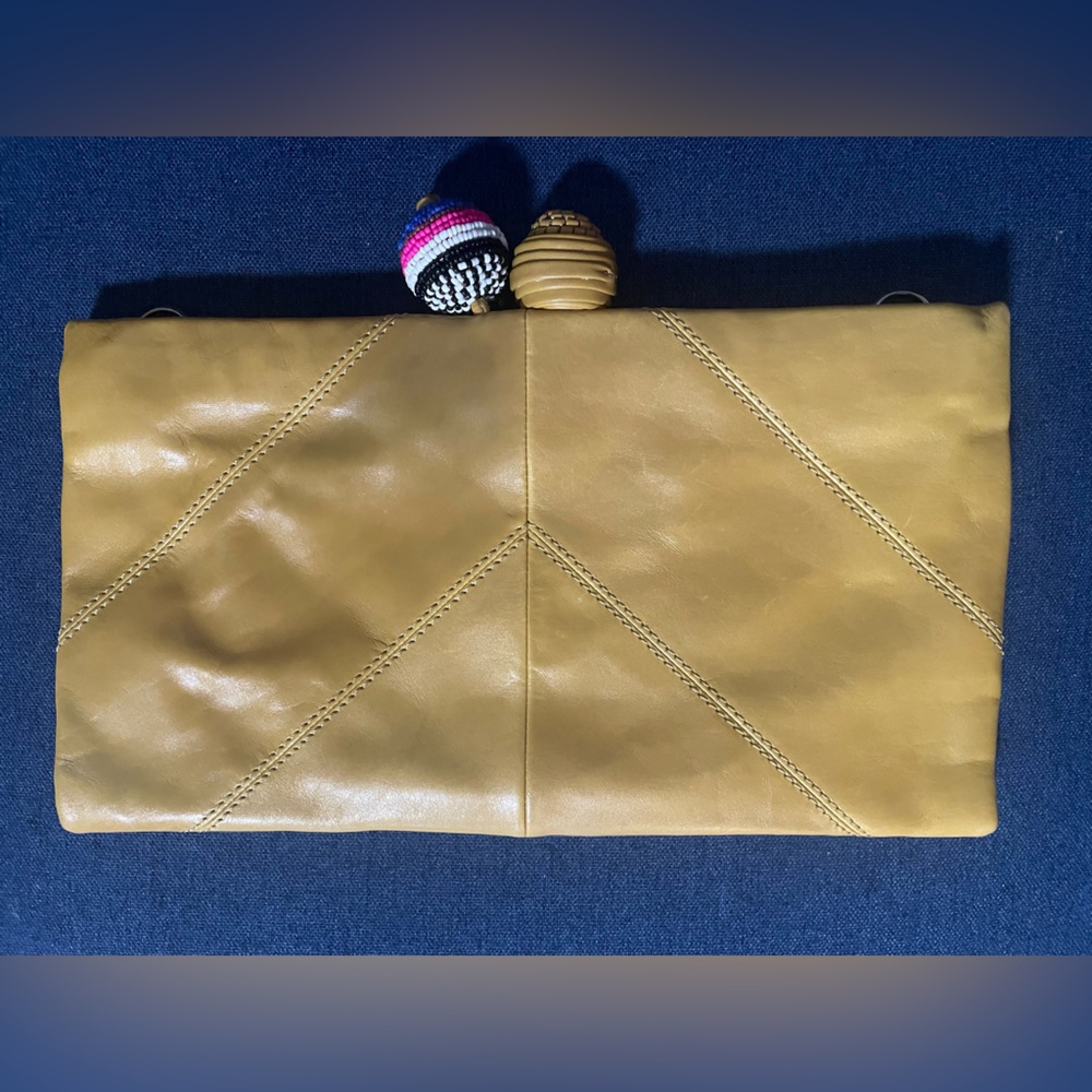 MALIPARMI Mustard Yellow Leather Stitched Ball Clutch Shoulder Bag Purse
